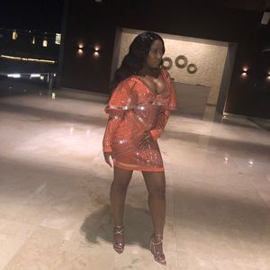 Orange embellished kimono dress